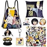 OAKYE Banana Fish Manga Gift Set 1 Drawstring Bag Stickers Necklace Bracelet Button Pin Gifts for Kids Girls Teens (A)