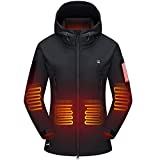 DEWBU Heated Jacket with Battery Pack Winter Outdoor Soft Shell Electric Heating Coat, Women's Black, L