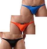 BRAVE PERSON Low Waist Bikini Swimwear Men's Comfortable Fashion Underwear Briefs B1133 (L, Blue/Orange/Black)