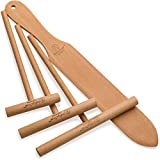 ORIGINAL Crepe Spreader and Spatula Set - 4 Piece (7", 5", 3.5" Spreaders and 14" Spatula) Convenient Sizes to Fit Any Crepe Pan Maker | All Natural Beechwood T-Shape Construction