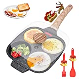 Egg Frying Pan, Pancake Pan With Lid Nonstick 4 Cups Fried Egg Pan Aluminium Alloy Cooker For Breakfast, Suitable For Gas Stove & Induction Cooker