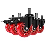 Office Chair Wheels with Brake, Replacement Rubber Chair Casters for Hardwood Floors and Carpet, Set of 5, Heavy Duty Office Chair Casters for Chairs to Replace Office Chair Mats -Universal Fit.