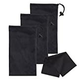 Mamlyn 3 Black Microfiber Sunglasses Pouch with Spring Fastener, Bonus Black Blank Cloth