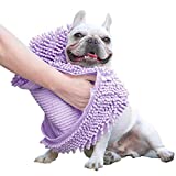 GoChes Dog Towel - Super Absorbent Quick Dry Dog Towels with Hand Pockets, Microfiber Pet Bath Towels for Drying Small, Medium, Large Dogs and Cats, Purple,Small