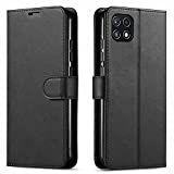 Celero 5G Phone Case Boost Mobile, Samsung Galaxy A22 5G Case, [Not Fit Samsung A21] with [Tempered Glass Protector Included], STARSHOP Leather Wallet Cover With Pocket Credit Card Kickstand - Black