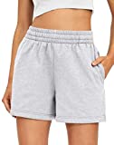 Ezymall Women's Comfy Sweat Shorts Workout Casual Running Cotton Shorts for Summer with Pockets Grey