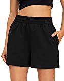 Auriviz Women Cotton SweatShorts Workout Gym Trousers Elastic Wasit Biker Shorts Home Pajama Lounge Shorts with Pocket Black Large