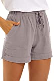 SMENG Exercise SweatShorts for Women Cute Cozy Elastic Beach Shorts Drawstring Casual Plus Size Athletic Sweatpant Grey Large