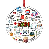 The Christmas 2021 Ornament Tree Decorations Hanging Décor for Door Tree Window Indoor Outdoor, Round Metal Christmas Ornament with Premium Red Satin Ribbon and Velvet Pouch (Santa Cap)