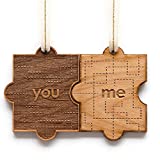 You & Me Pair Puzzle Piece Laser Cut Wood Ornaments - Gift Box Included [Christmas, Holiday, Love, Anniversary, Personalized Gifts, Custom Message, Stocking Stuffers]