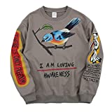 NAGRI I Am Loving Awareness Graphic Sweatshirt Men Letter Print Crewneck Hip Hop Streetwear Hoodie Grey