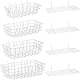 8 Pieces Pegboard Baskets Peg Board Racks Square Style Wire Shelf Baskets Bins Wall Organizer Attachments for Organizing Various Tools Workbench Accessories Garage Storage, 4 Sizes (White)