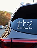 Hope Faith Love Heart Car Decal Stickers , Jesus Cross Vinyl Sticker for Car Windows, Tablets, Laptops, Water Bottles (White)