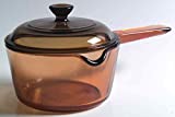 Vintage Corning Ware Pyrex VISION Visions Visionware AMBER ALL GLASS 1 Quart / 1 Litre 6" inch SAUCEPAN with BUILT-IN POUR SPOUT + Cover/Lid * MADE IN USA