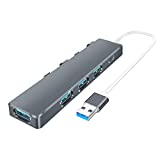 USB 3.0 Hub, RUIXINDA 4 Port USB Hub with Cable Fitting Slot, Ultra Slim Portable USB Splitter Adapter, Compatible for Laptop, PC,PS4, MacBook, Mac Pro, Surface Pro, XPS, Flash Drive, Mobile HDD