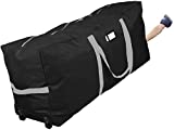 Primode Christmas Rolling Tree Storage Bag, Fits Up to 7.5 Ft. Tall Disassembled Holiday Trees, 22" H X 16" W X 50" L, Large Heavy Duty Storage Container with 2 Wheels and Handles (Black)