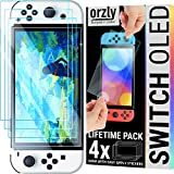 Orzly Glass Screen Protector for Nintendo Switch OLED 2021 Console Accessories (Pack of 4) - Tempered Glass Life time Edition`