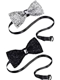 2 Pieces Rhinestone Bow Ties Banquet Bowties Men's Pre-tied Bow Ties for Wedding and Parties (Black and Silver)