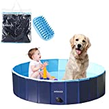 MTOUOCK Dog Pool, Foldable Kiddie Pool with Hard Plastic Suit for Kids and Medium Dods Collapsible Pets Swimming Pool Outside with Brush, Toddlers Ball Pit(M,47" 12").