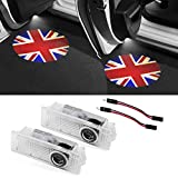 Car Door Logo Lights, DEMAI 2pcs LED Light Welcome Courtesy Projector Laser for mi/ni R55 R56 R57 R58 R59 R60 R61 F55 F56 F57 Ghost Shadow Accessories, Red & Blue Union Jack Flag Style