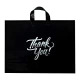 InfinitePack 20x15 Large Thank You Merchandise Bag with Handle, Boutique Bag with 3" Bottom Gusset & 3 Mil Thick, Pack of 60 Black Glossy Bag for Grocery, Shopping, Business, Clothing, Trade Shows