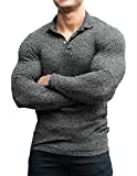 COOFANDY Mens Ribbed Slim Fit Knitted Pullover Sweater Long Sleeve Stretch T Shirts Dark Grey
