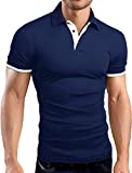 KUYIGO Men's Short Sleeve Polo Shirts Casual Slim Fit Basic Designed Cotton Shirts Small Navy