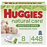 Baby Wipes, Huggies Natural Care Sensitive Baby Diaper Wipes, Unscented, Hypoallergenic, 8 Flip-Top Packs, 56 Count (Pack of 8)