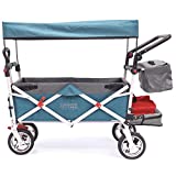 Creative Outdoor Push Pull Collapsible Folding Wagon Cart | Silver Series | Beach Park Garden & Tailgate | Teal