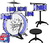 EMAAS Kids Jazz Drum Set for Kids – 5 Drums, 2 Drumsticks, Kick Pedal, Cymbal Chair, Stool – Ideal Gift Toy for Kids, Teens, Boys & Girls - Stimulates Musical Talent Imagination and Creativity