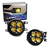 iJDMTOY Yellow Lens 24W High Power LED Wide Angle SAE Flood Beam Fog Light Kit w/Built-On Mounting Brackets Compatible With Toyota Tacoma Tundra 4Runner, etc