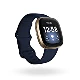 Fitbit Versa 3 Health & Fitness Smartwatch with GPS, 24/7 Heart Rate, Alexa Built-in, 6+ Days Battery, Midnight Blue/Gold, One Size (S & L Bands Included)