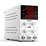 Kungber Lab DC Power Supply Variable, 30V 10A Adjustable Switching Regulated DC Bench Linear Power Supply with 4-Digits LED Display 5V/2A USB Interface, Coarse and Fine Adjustment with Alligator Leads