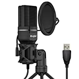 Kungber USB Microphone Condenser for Computer, Gaming Recording PC Mic with Tripod Stand and Pop Filter Plug & Play for Podcast, Streaming, YouTube, Skype, Compatible with PC iMac Windows Mac OS Linux