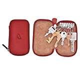 Adamis Full Grain Genuine Leather Keychain Holder Pouch, Key Case, Soft Strong and Compact Organizer and Wallet with Zip Closure for Extra Safety and 6 Key Holder Hooks in Red