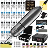 Jconly Tattoo Kit - Complete Tattoo Kit with Pro Rotary Tattoo Pen Machine 40Pcs Disposable Cartridges Needles Power Supply Tattoo Ink Transfer Paper Practice Skin and Case(SILVER)……