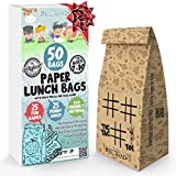 NIL-Tech Kids Paper Lunch Bags - Eco Friendly Food Safe Brown Sandwich Bags with Printed Jokes and Games, 50pc Kraft Brown Paper Bags for Everyday Lunch, Snack, Sandwich, Biodegradable Food Safe Paper
