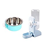 Crate Bunny Food Bowl Removable Stainless Steel Hanging Drinking Fountain Plasticbottle Water Dispenser Drinker Food Feeder Pet Cage Bowl Feeder Cup for Rabbits Cat Puppy Rats Guinea Pigs