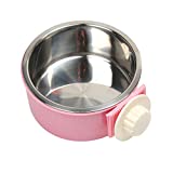 RUBYHOME Dog Bowl Feeder Pet Puppy Food Water Bowl, 2-in-1 Plastic Bowl & Stainless Steel Bowl, Removable Hanging Cat Rabbit Bird Food Basin Dish Perfect for Crates & Cages, Pink