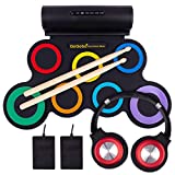 QoQoba Electronic Drum Set for Kids | Adult Beginner Pro MIDI Drum Practice Pad Kit Incl. Foldable Headphone | Drum Sticks | Great Holiday Birthday Gift for Kids Drum Set (RAINBOW)