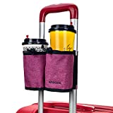 Luggage Travel Drink Bag Cup Holder Free Your Hand for Drink Beverages Caddy Coffee with Backpack Fits All Suitcase Handles (Pink)