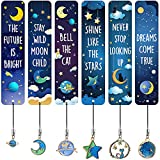 12 Pieces Cat Moon Star Celestial Theme Bookmarks with Metal Charms Celestial Bookmarks Inspirational Quotes Bookmarker for Boys and Girls, School Classroom Present Reading