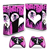 MightySkins Skin Compatible with Microsoft Xbox 360 S Slim + 2 Controller Skins wrap Sticker Skins Poison Heart