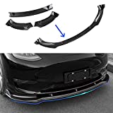 powoq Fit Tesla Model Y Front Lip Front Bumper Lip Spoiler Wing Front Splitter Side Body Kit Trim Protection for 2020 2021 2022 Model Y Accessories (Glossy Carbon Fiber)