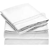 Mellanni Queen Sheet Set - Iconic Collection Bedding Sheets & Pillowcases - Hotel Luxury, Extra Soft, Cooling Bed Sheets - Deep Pocket up to 16" - Wrinkle, Fade, Stain Resistant - 4 PC (Queen, White)