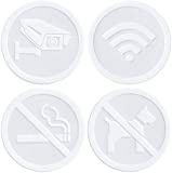 dealzEpic - Clear Transparent White Store Signs of No Smoking, No Pet Allowed, Free WiFi and Security Camera Sign - Self Adhesive Peel and Stick Vinyl Decals for Glass Door or Window