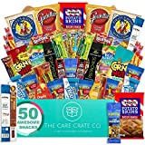 Men's Hearty Snack Box - Ultimate Man Care Package ( 50 piece Snack Pack ) Jerky, Nuts, Chips and Pretzels Variety Pack - The Care Crate Co.