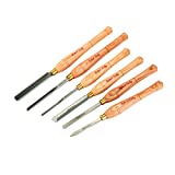 Robert Sorby 67HS 6 Piece Lathe Turning Set with 3/4" Spindle Roughing Gouge, 3/8" Spindle Gouge, 3/8" Bowl Gouge, 3/4" Standard Skew Chisel, 1/8" Parting Tool and 1/2" Round Nose Scraper 67HS
