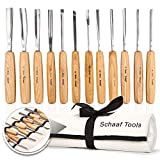 Schaaf Wood Carving Tools, Set of 12 with Canvas Case - Full Size Gouges and Chisels for Beginners, Hobbyists and Professionals | Sharp, Quality-Tested CR-V 60 Steel Blades… (Factory Sharpened)