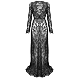 Maternity Sexy Deep V-Neck Long Sleeve Lace See-Through Maxi Dress for Beach Photo Shoot Party Baby Shower Photography Gown Black M